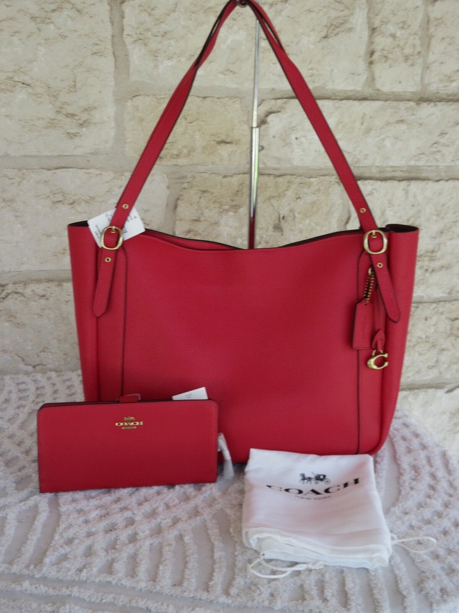 NEW Coach Alana Tote Soft Leather Candy Apple RED Dust Bag OR Tote