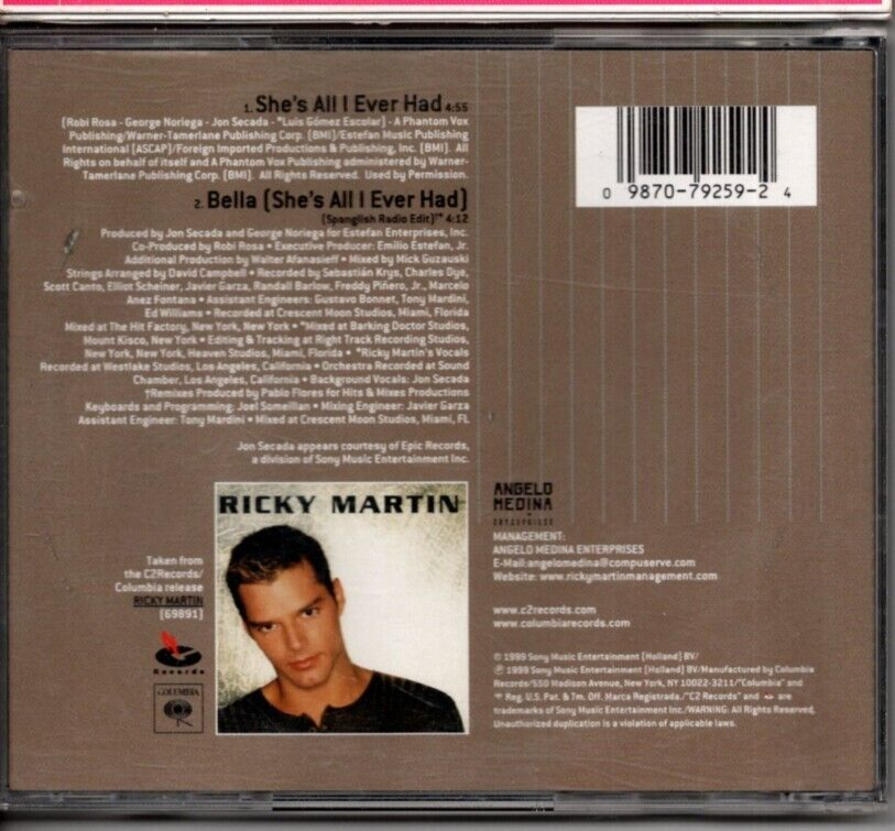 She's All I Ever Had by Ricky Martin (EP CD, 1999) 98707925924| eBay