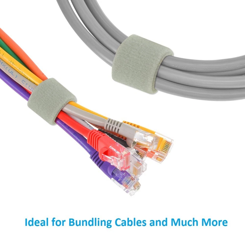 5 Pcs 50FT Roll Reusable Hook Loop Self Attaching Cable Tie Fastening Tape Gray - Image 3 of 4