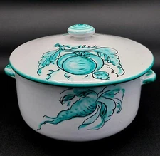 Italian Covered Casserole Tureen Serving Dish Blue Green Vegetables 1 1/2-quart