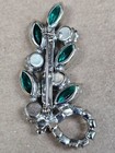 Estate White and Green Gemstones Pin Brooch 2.5" — photo 2
