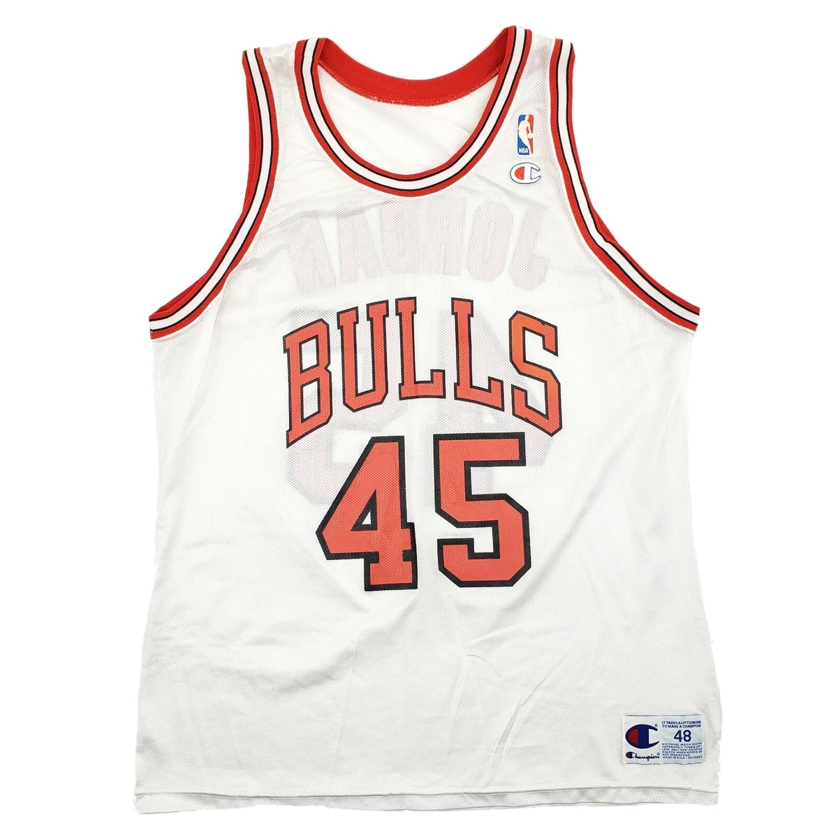 Vintage Champion Michael Jordan Chicago Bulls White Jersey #45 X-Large 48 NBA XL