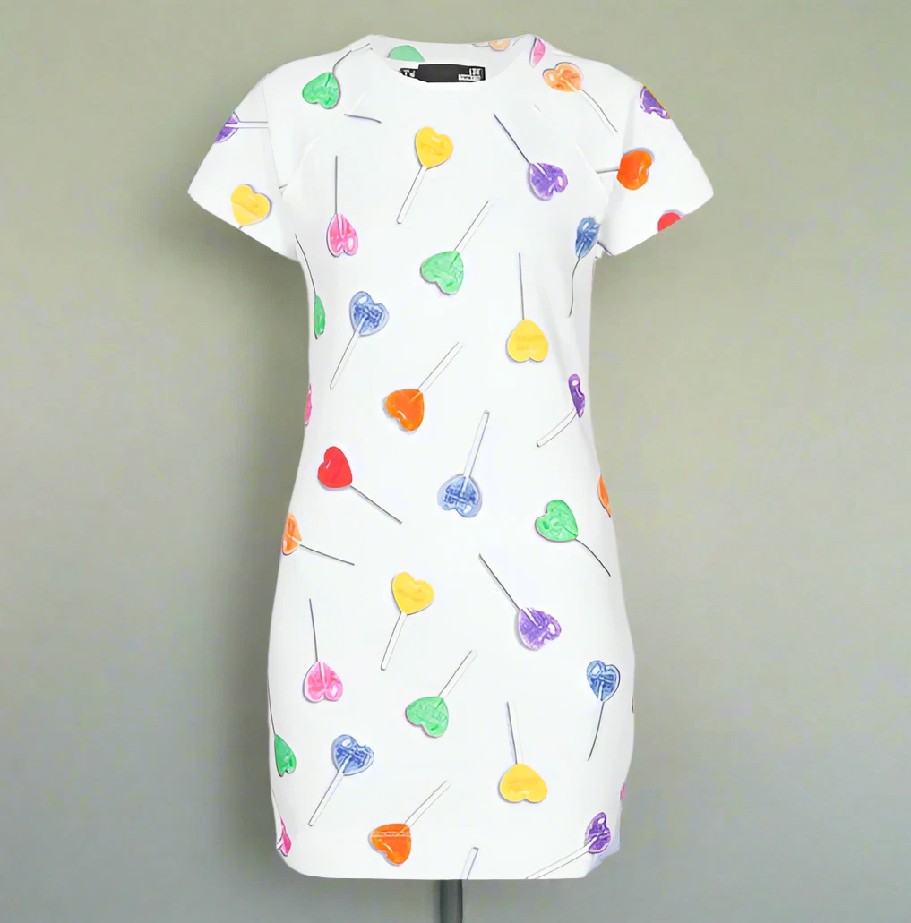 Love Moschino TShirt Mini Abito Lecca Lecca 2 Bianco Manica Corta Cotone (IT38)
