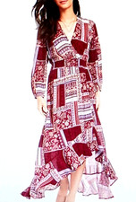 NWT American Rag Patchwork Print Windsor Wine Boho Maxi Ruffled Hem Juniors XL