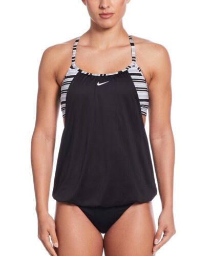 NWT Nike Womens Small Black/white Racerback (NESSD414) Swim Suit Top - Picture 3 of 4