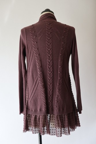 Anthropologie Knitted Knotted Brown Cotton Cashmere Cable Wrap Cardigan Women XS - Picture 20 of 24