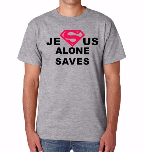 MEN PRINTED JESUS ALONE SAVES CHRISTIAN THEME LOVE GOD BIBLE CROSS TEE T-Shirt - Picture 16 of 19