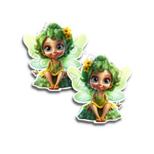 Green Fairy Stickers Cute Happy Green Hair Pixie Stickers Decal M33303 Set of 2