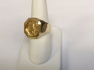 Details About 14k Yellow Gold Mens Coin Ring With A 22k 110 Oz American Eagle Coin
