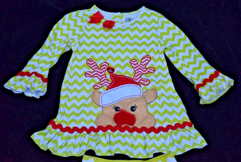 Pantalones Top y Volantes Niñas 2 Piezas Vacaciones Navidad Reno Raras Ediciones 4T Foto 2 de 4