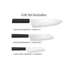 Rada Chef's Kitchen Knives 3pc USA made L/R hands Dishwasher safe New in package