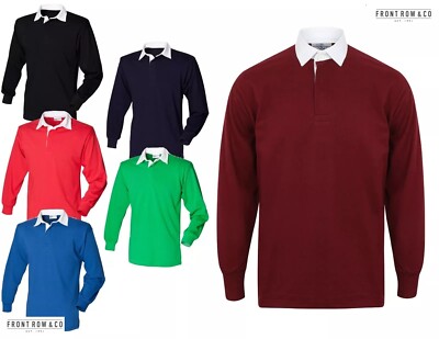 Front Row Plain FR100 Cotton Klassisches Rugbyshirt Langarm Ohne Logo XS-5XL