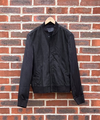 AllSaints Mens ILIA Leather Bomber Jacket SMALL Black Moto All Saints Biker - Picture 2 of 11