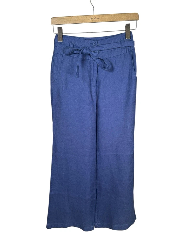 PANTALONES CORTOS LAURA ASHLEY MARRÓN talla UK 8 100% LINO ACAMPANADOS PIERNA ANCHA MUJER Foto 3 de 4