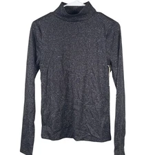 ANA A New Approach Top Women's Size Medium Gunmetal Metallic Shimmer Mock Neck