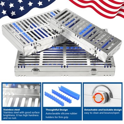 Lots Dental Sterilization Cassettes Autoclave Racks Box Surgical Lab Instruments