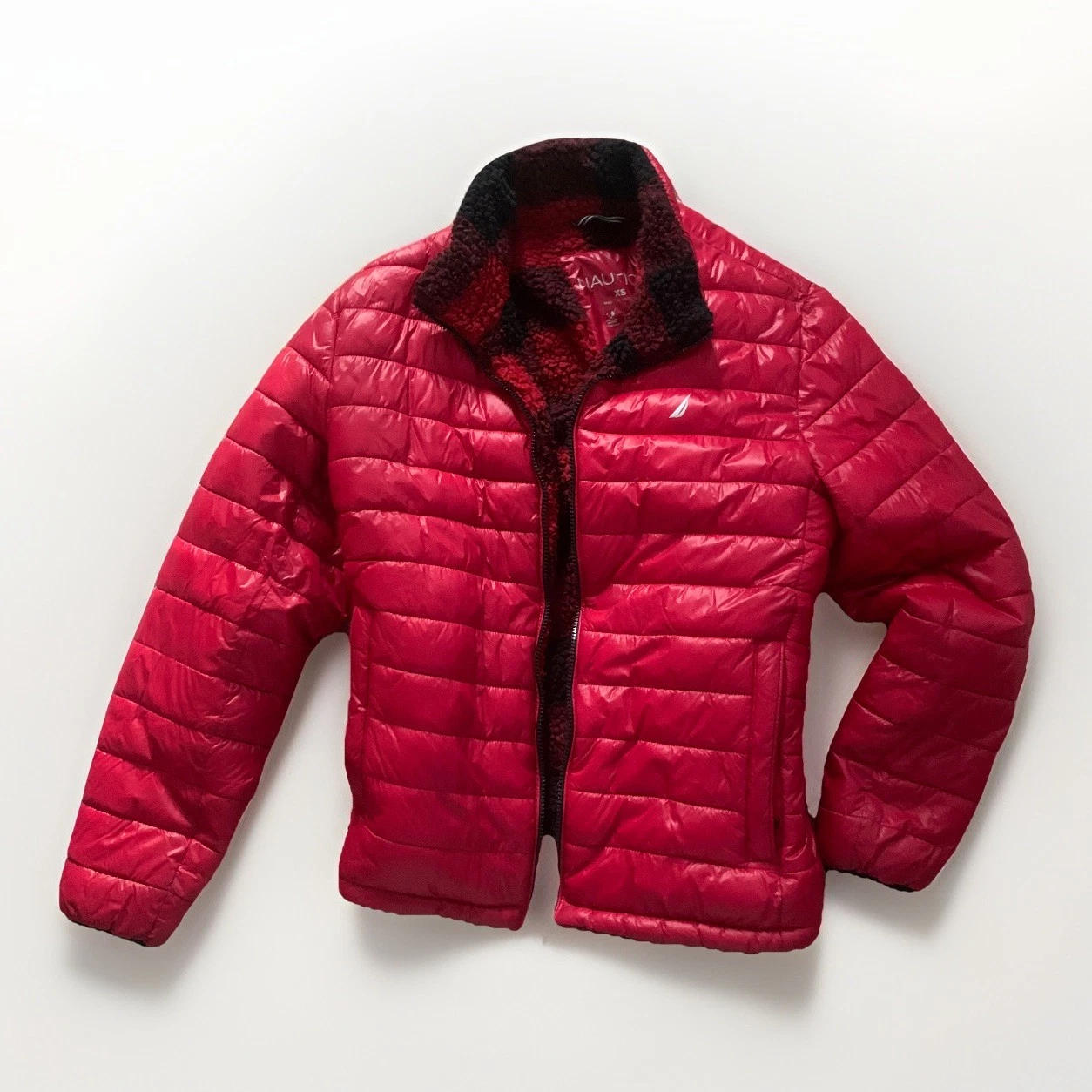 Nautica Mens Puffer Jacket With Fur Padding Red Size XS