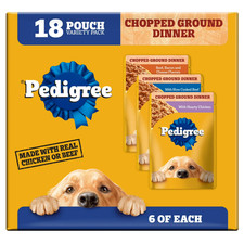 Pedigree Chopped Ground Dinner Cheese Adult Wet Dog Food, 18 3.5 oz Pouches