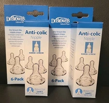 12pk Dr Brown's Natural Flow Level 2, Narrow Baby Bottle Nipple, Medium Flow 3m+