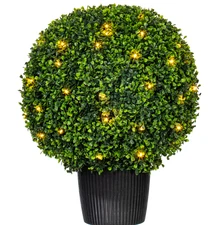 Vickerman Artificial Boxwood Ball In Pot UV 20". Warm White LED