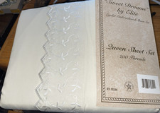 Vintage queen embroidered Sheet Set Made in USA Luxury Dreams Elite Beige