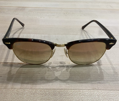 Ray-Ban Clubmaster RB3016 Browline Sunglasses Brown Plastic Frame Green Lens