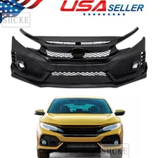 Front Bumper Cover Kit Fit For 2016-2021 Honda Civic Type R Style W/Grille & Lip