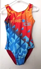Destira Gymnastics Leotard Fire and Ice Printed Red Blue Size AM