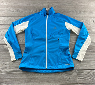 Salomon Advanced Skin Women Small Jacket Full Zip Windbreaker Running Blue White
