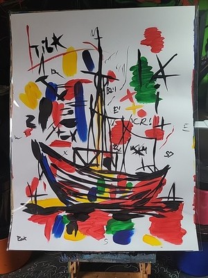 Original Art 12x16 Figurative Boat Abstract Expressionist on Gallery Paper