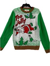 Too Jolly Drinking Santa Christmas Sweater Green Men's S Novelty Knit Holiday