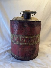 VINTAGE ROUND METAL GAS CAN 5 GALLONS YELLOW RED