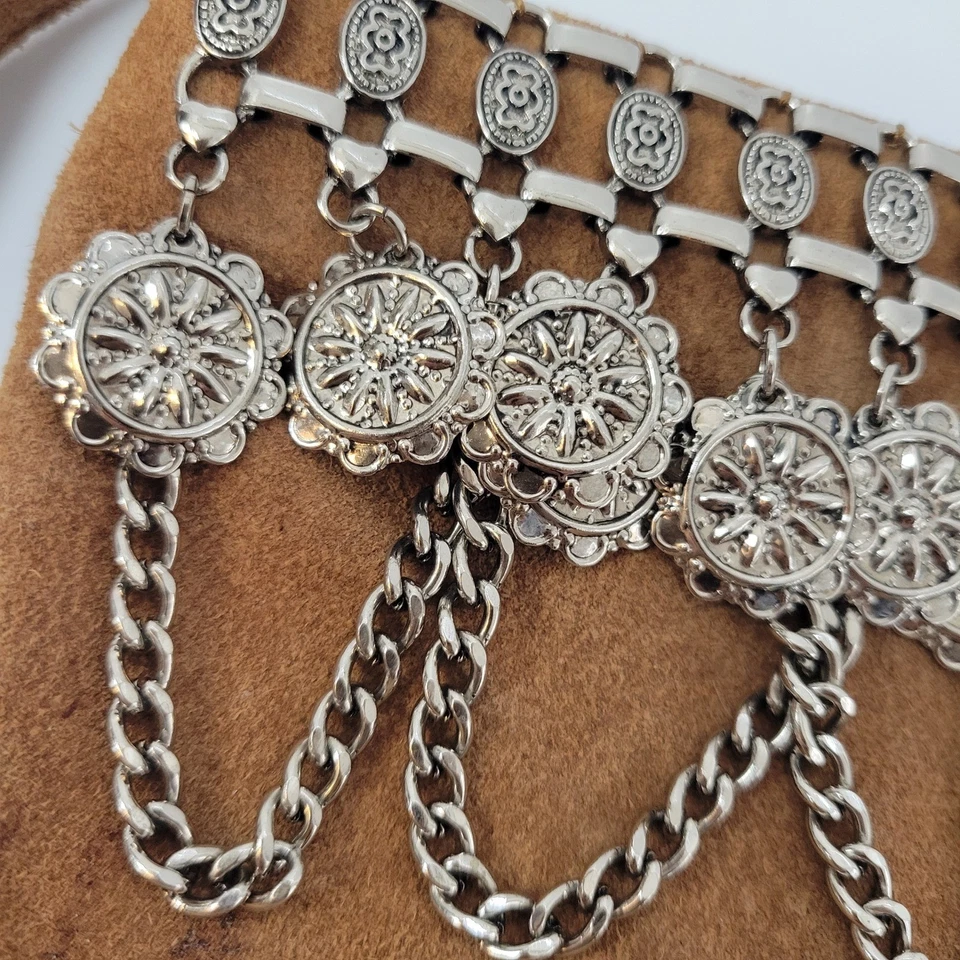 Bandolera Express Gamuza Marrón Plata Moneda Borla Adorno Bohemio Y2K Foto 3 de 4