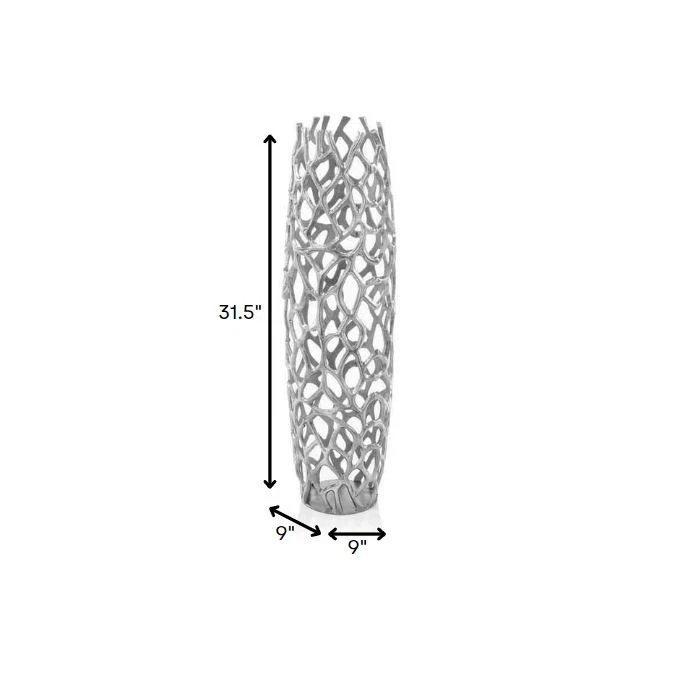 32" Aluminum Silver Twigs Cylinder Floor Vase - Image 4 of 4