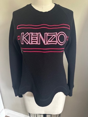 Kenzo Paris Sweater Womens Small  Embroidered Spellout Pink Black