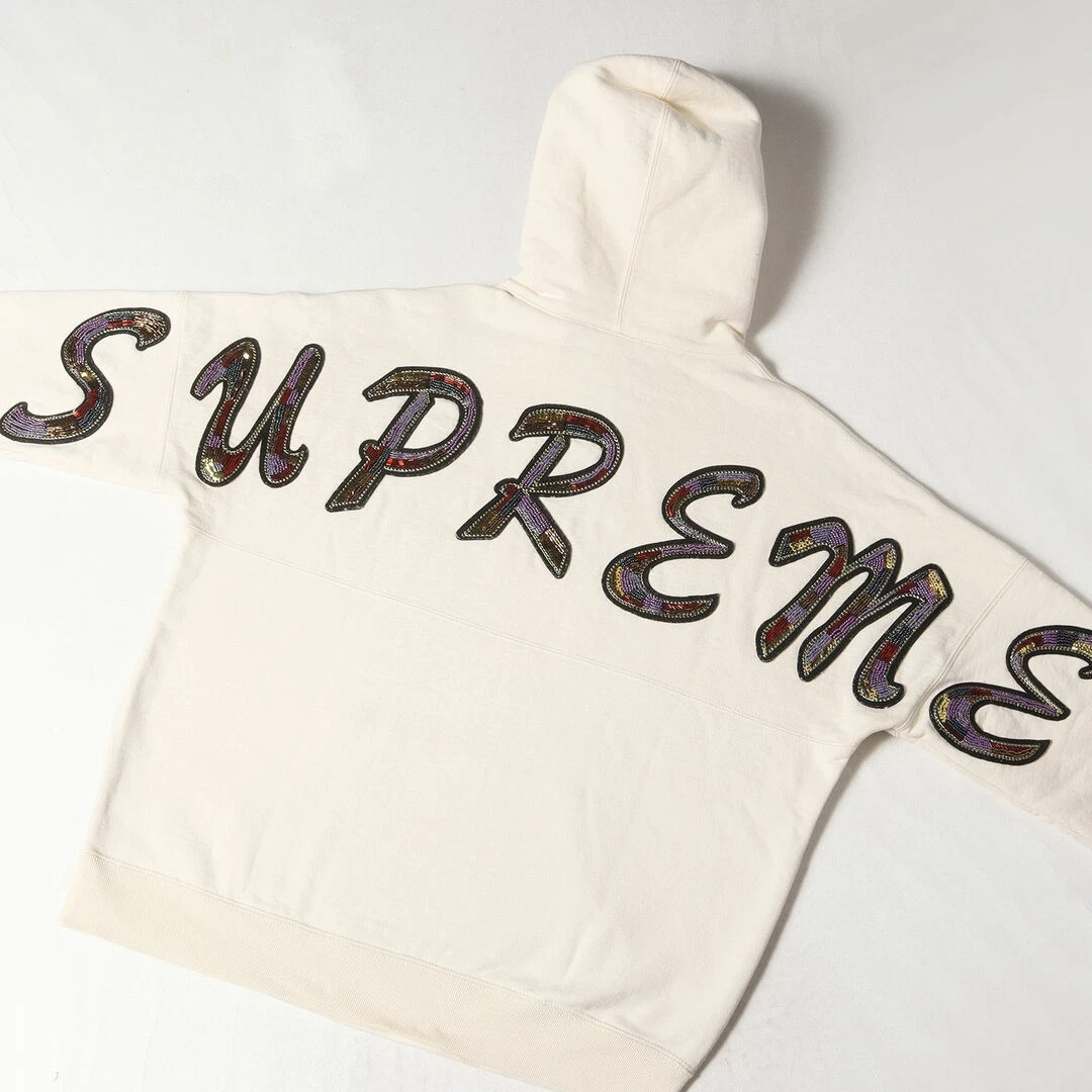 Felpa Supreme con cappuccio taglia: S 22SS felpa con logo e perline (con cappuccio e perline usata BEEG 0