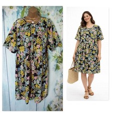 New Look Curves Floral Knee Length Dress Size 22 Relaxed Fit Summer Holiday