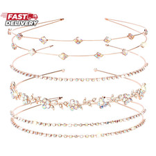 Jaciya Rose Gold Bridal Headband 4 Pieces Rhinestone Headbands AB Crystal Flower