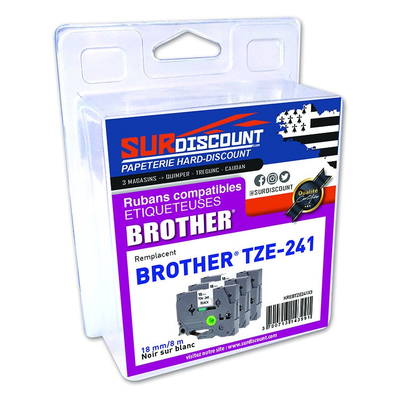 Ruban TZE-241 compatible Brother 18mm rubans laminés noir sur blanc pour titreuse