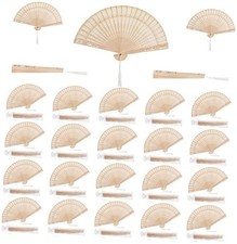 25 Pieces Sandalwood Fans, Wooden Handheld Folding Fan with Tassels and