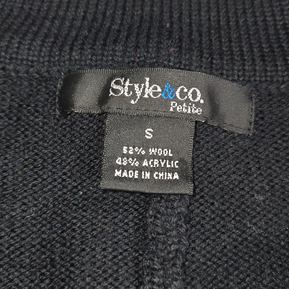 Cárdigan suéter pequeño Style & Co Petite para mujer mezcla de lana con botones negro Foto 2 de 4