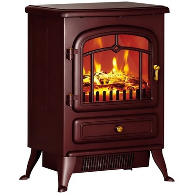 Freestanding Electric Fireplace Heater with LED Log Flames, Red