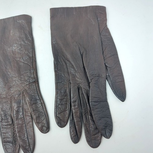 Vintage Gloves Brown Leather 6 3/4 Small - Picture 5 of 9