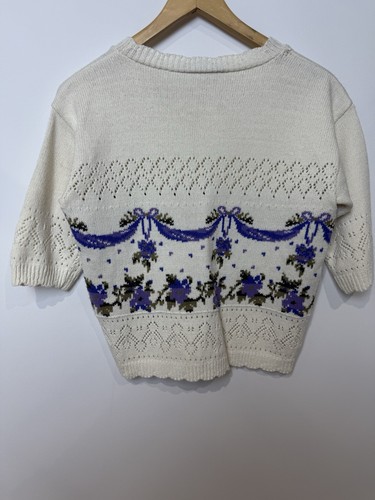 Vintage Coquette Style Jumper Bow Floral Pattern Size Medium Petite - Picture 8 of 11