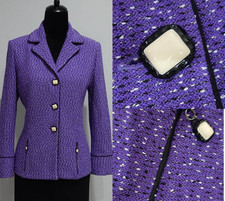 ST JOHN PURPLE W BLACK/ WHITE BOUCLES / fleck TEXTUR KNIT JACKET SZ 4 fit 6