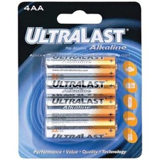 Ultralast ULA4AA AA Alkaline Batteries 4 Pack 1.5V Long Lasting High Performance