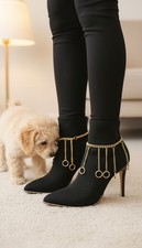Women Gold Metal Chain Boot Bracelet Anklet Shoe Ring Charms Adjustable Fit PAIR