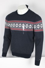 Tommy Hilfiger Men's Fair Isle Cotton Sweater Crew Neck L Large Navy Blue