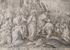 Filippo Galle Stradano Passione Simone Cirene Trasmissione Incisione su Rame 1585
