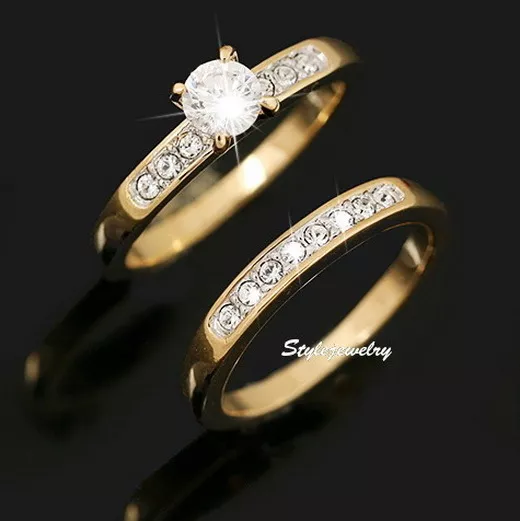 Matching Initial Couple Promise Rings Set in Rose Gold Plating - MYKA